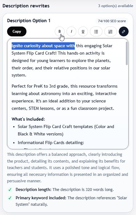 Polish the final description